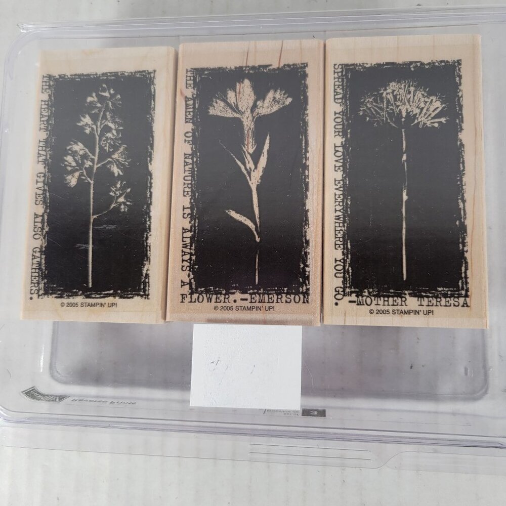 Stampin' Up! Reverse Prints Set of 3 Floral Religious Inspirational Stamps 2005